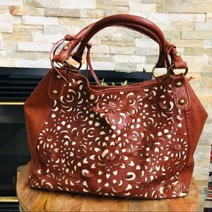 Isabella Fiore Leather Laser Cut Floral Hobo Bag